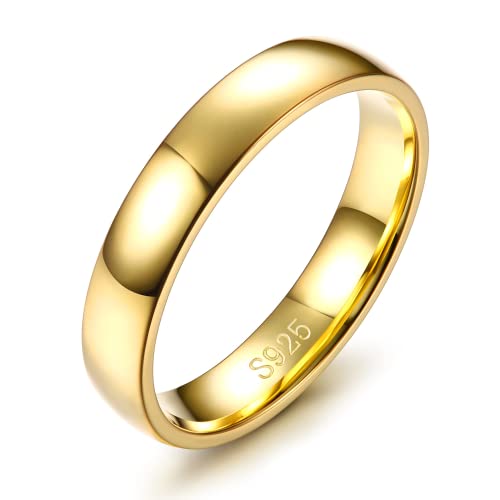 Diamday 925 Sterling Silber Ring für Damen Herren Hochglanzpoliert Schlicht Hochzeit Ehering für Paar Gold Elegant Verlobung Ring Einfach Gefüllt Ringe 4MM Ringgröße 65 von Diamday