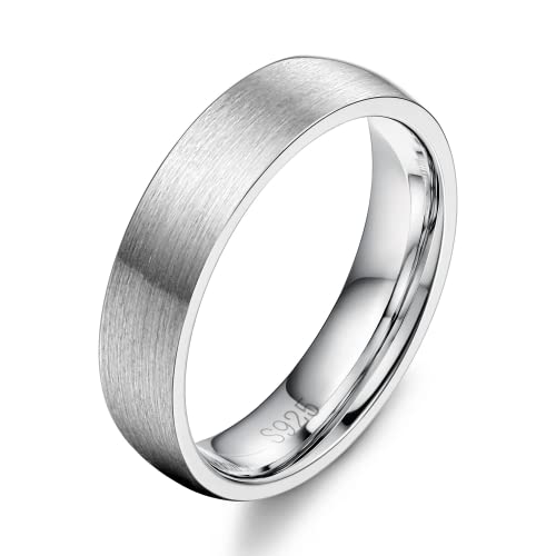 Diamday 925 Sterling Silber Ring für Damen Herren Silber Gebürstet und Mattiert Ehering Schlicht Einfach Hochzeitsring Verlobungsring Trauringe Fingerring Comfort Fit 4mm 52 von Diamday