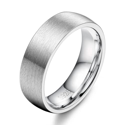 Diamday 925 Sterling Silber Ring für Damen Herren Silber Gebürstet und Mattiert Ehering Schlicht Einfach Hochzeitsring Verlobungsring Trauringe Fingerring Comfort Fit 6mm 52 von Diamday