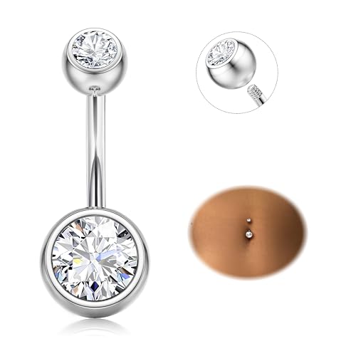 Diamday Bauchnabelpiercing G23 Titanium Piercing Bauchnabel Ring CZ Bauchnabelpiercing Silber 14G Bauchpiercing Barbell Lang Nabel Bars Nabelring Piercing Schmuck für Damen 8/10/12/14/16mm Stablänge von Diamday
