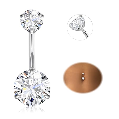 Diamday Bauchnabelpiercing G23 Titanium Piercing Bauchnabel Ring CZ Bauchnabelpiercing Silber 14G Bauchpiercing Barbell Lang Nabel Bars Nabelring Piercing Schmuck für Damen 8/10/12/14/16mm Stablänge von Diamday