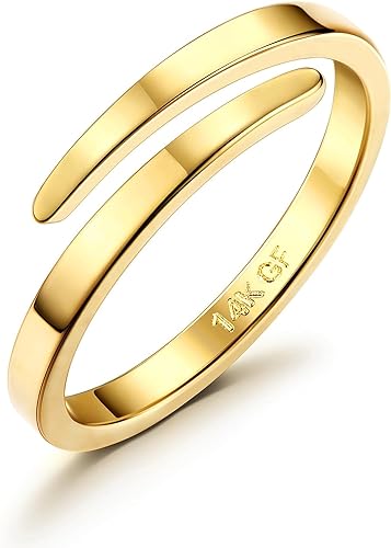 Diamday 14K Gold Offene Finger Ringe für Damen Herren Verstellbar Daumen Midi Eternity Band Ring Stapelbar Dünner Goldring Gefüllte Offene Knuckle Ringe Damen Mode Ringe Schmuck Geschenke 52 von Diamday