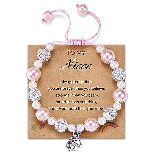 Diamday Einhorn Armband für Tochter Enkelin Nichte Rosa Perle Herz Charme Armband für Mädchen Graduierung Geburtstag Weihnachten Geschenke für Mädchen von Diamday