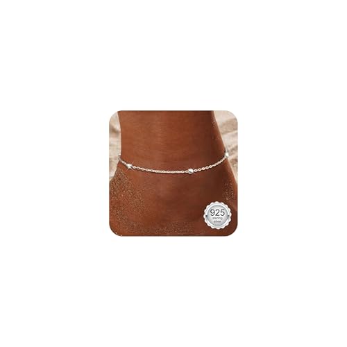 Diamday Fußkettchen für Frauen 925 Sterling Silber Wasserdicht Fussketten Einstellbare Frauen Fußkette CZ/Layered/Bead/Tennis Link Fußkettchen Strandschmuck Geschenk Mit Blauer Box von Diamday