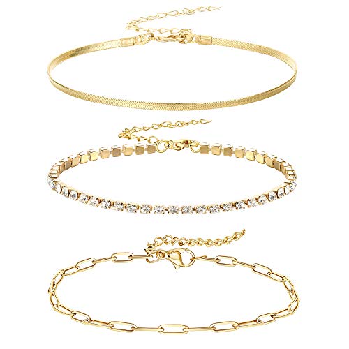 Diamday Fußketten Gold für Damen, 14k Gold Plattiert Fußkettchen Armband für Frauen,Edelstahl Verstellbar Sommer Barfuß Strand Fußkette, Fußkette Fußbändchen Knöchel-Kette für Frauen Mädchen von Diamday