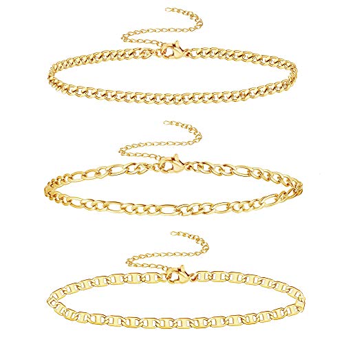 Diamday Fußketten Gold für Damen, 14k Gold Plattiert Fußkettchen Armband für Frauen,Edelstahl Verstellbar Sommer Barfuß Strand Fußkette, Fußkette Fußbändchen Knöchel-Kette für Frauen Mädchen von Diamday