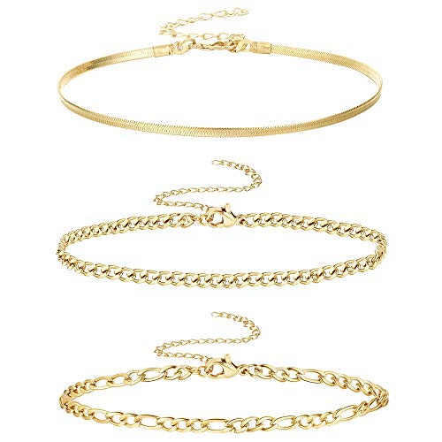 Diamday Fußketten Gold für Damen, 14k Gold Plattiert Fußkettchen Armband für Frauen,Edelstahl Verstellbar Sommer Barfuß Strand Fußkette, Fußkette Fußbändchen Knöchel-Kette für Frauen Mädchen von Diamday