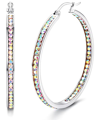 Dimaday Große Creolen Edelstahl Creolen für Frauen Multicolor Strass Creolen Nette Huggie Ohrringe Schmuck-Set 35MM/40MM/50MM von Diamday