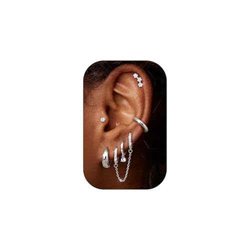 Diamday Helix Piercings Chirurgenstahl Ohrringe Piercing Set 14K Vergoldet Ohrstecker Set Klein Ohrringe Creolen Gold Silber Conch Tragus Piercing Ohr Schmuck für Mehrere Ohrlöcher von Diamday