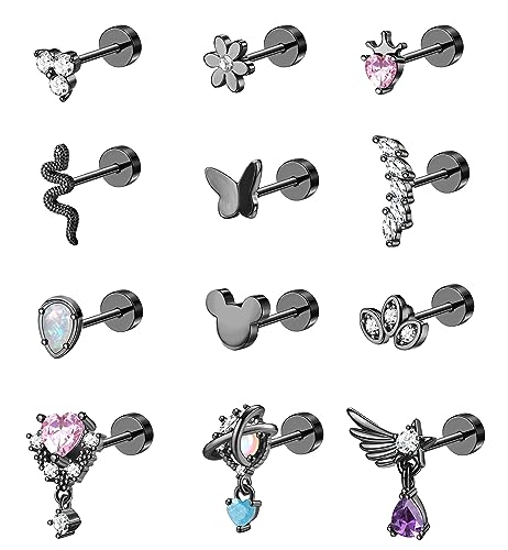 Diamday Helix Piercings für Damen Chirurgenstahl Ohrringe Tragus Piercing Ohr Flat Back Ohrringe Herz Blume Knorpel Ohrring Ohrstecker Opal CZ Tragus Couch Helix Piercing Schmuck von Diamday