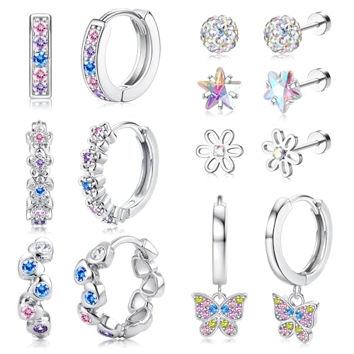 Diamday 7 Paar Hypoallergene Ohrringe für Mädchen Damen Chirurgenstahl Creolen Ohrringe Set Ohrstecker Kinder Ohrringe Mädchen Huggie Herz CZ Stern Blume Tragus Knorpel Piercing Rosa Mehrfarbig von Diamday