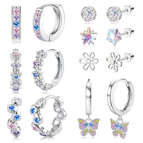 Diamday 7 Paar Hypoallergene Ohrringe für Mädchen Damen Chirurgenstahl Creolen Ohrringe Set Ohrstecker Kinder Ohrringe Mädchen Huggie Herz CZ Stern Blume Tragus Knorpel Piercing Rosa Mehrfarbig von Diamday
