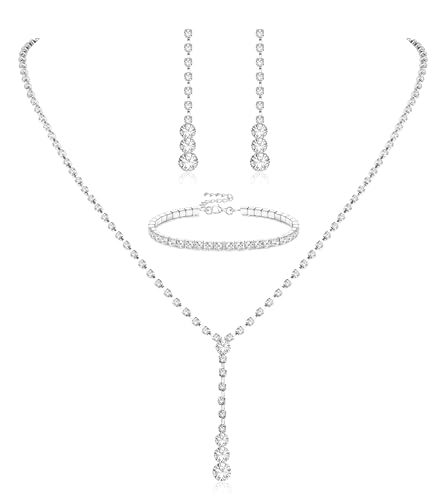Diamday Kristall Brautschmuck Set Braut Hochzeit Halskette Ohrringe Set Strass Silber Schmuck Set Silber Braut Choker für Frauen und Mädchen von Diamday