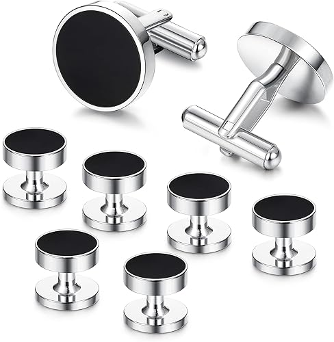 Diamday Herren Manschettenknöpfe Edelstahl Schwarz Rund Retro Smoking Manschettenknöpfe Klassischer Farbton Kit Hemd Anzug Manschettenknöpfe Kleidung Zubehör Hochzeit Business Abschlussfeier Geschenk von Diamday