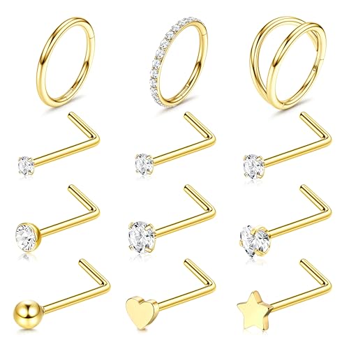 Diamday Nase Ring Stud Set 316L Edelstahl Gold/Silber Nase Piercing Schmuck Hypoallergen CZ L-Form Nase Studs Septum Ringe Helix Ring Körper Piercing für Frauen Männer 18G Diamday Nase Ring Stud Set 316L Edelstahl Gold/Silber Nase Piercing Schmuck Hypoallergen CZ L-Form Nase Studs Septum Ringe Helix Ring Körper Piercing für Frauen Männer 18G von Diamday