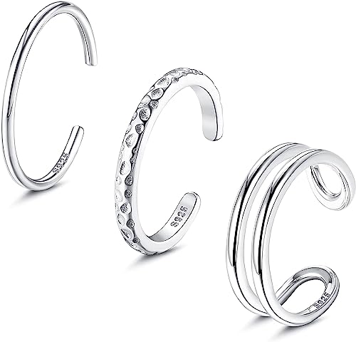 Diamday 3PCS 925 Sterling Silber Offener Zehenringe für Damen Mädchen Verstellbare Manschette Zehenring Set Minimalistisch Schwanzband Ringe Mode Toe Ringe Sommer Strand Fuß Schmuck Geschenke von Diamday