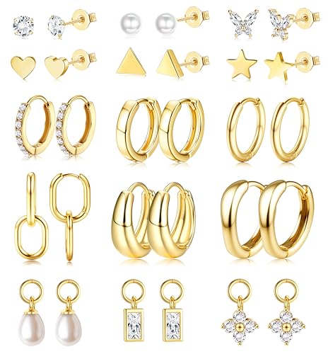 Diamday 12 Paar Hypoallergene Ohrring Set Für Damen 316L Chirurgenstahl Ohrringe Gold Ohrringe Creolen Piercing Ohr Gold Medizinische Creolen Ohrstecker Tragus Knorpel Helix Mehrfache Piercings Diamday 12 Paar Hypoallergene Ohrring Set Für Damen 316L Chirurgenstahl Ohrringe Gold Ohrringe Creolen Piercing Ohr Gold Medizinische Creolen Ohrstecker Tragus Knorpel Helix Mehrfache Piercings von Diamday