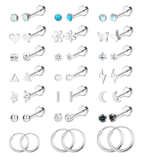 Diamday Ohrstecker für Damen Mädchen Kleine Ohrstecker Set Chirurgenstahl mit Flachem Rücken Knorpel Ohrstecker Hypoallergene Tragus Helix Daith Ohrringe Piercing von Diamday