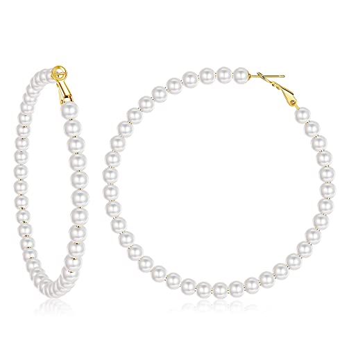 Diamday Pearls Damen Ohrringe Offener Kreis Perlenohrringe Perlen Creolen Reifen Ohrringe C-förmige Perlenohrringe Perlen Schmuck Geschenke für Frauen von Diamday