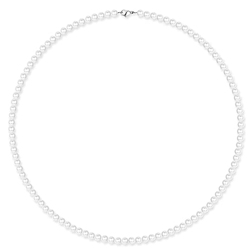 Diamday Perlen Kette für Männer Frauen 6mm 8mm Herren Frauen Perlenkette Perlen Choker Halsketten, Runde Weiße Perlenketten für Frauen von Diamday