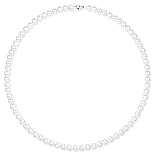 Diamday Perlen Kette für Männer Frauen 6mm 8mm Herren Frauen Perlenkette Perlen Choker Halsketten, Runde Weiße Perlenketten für Frauen von Diamday