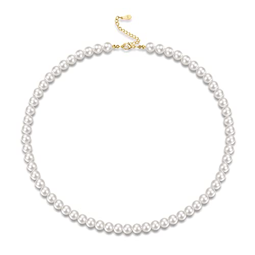 Diamday Perlenkette für Männer Frauen, Sterling Silber Perle Choker Halsketten 18k Gold plattiert Kette zierlich Runde weiße Perlenketten für Frauen Schmuck Geschenke von Diamday