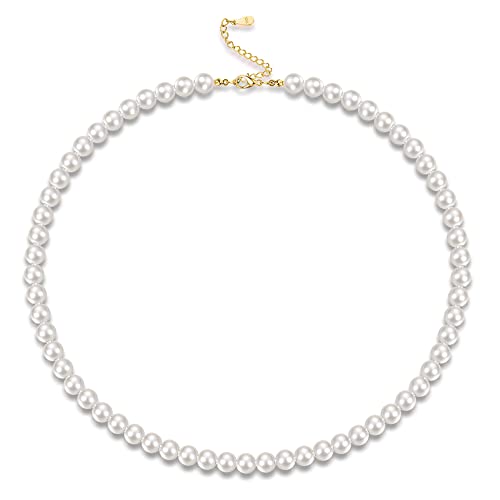 Diamday Perlenkette für Männer Frauen, Sterling Silber Perle Choker Halsketten 18k Gold plattiert Kette zierlich Runde weiße Perlenketten für Frauen Schmuck Geschenke von Diamday