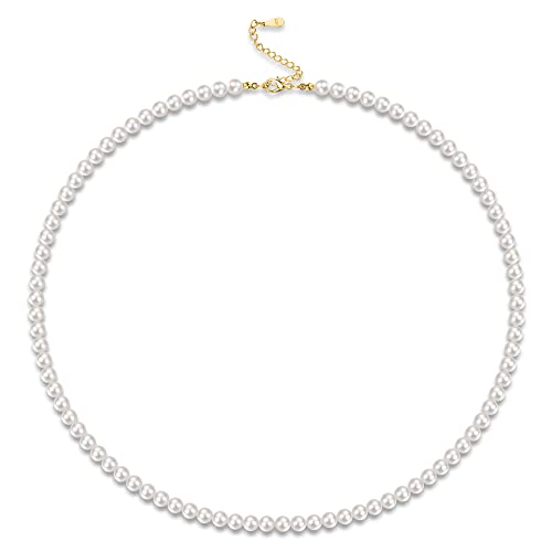 Diamday Perlenkette für Männer Frauen, Sterling Silber Perle Choker Halsketten 18k Gold plattiert Kette zierlich Runde weiße Perlenketten für Frauen Schmuck Geschenke von Diamday