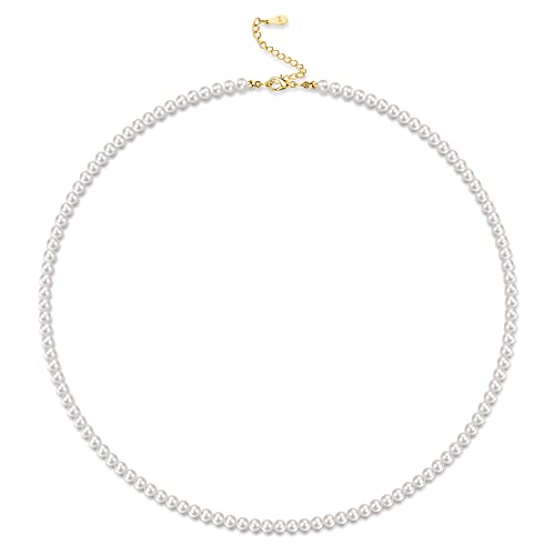 Diamday Perlenkette für Männer Frauen, Sterling Silber Perle Choker Halsketten 18k Gold plattiert Kette zierlich Runde weiße Perlenketten für Frauen Schmuck Geschenke von Diamday