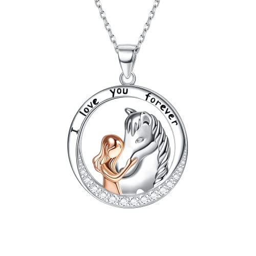 Diamday Pferd Halskette für Mädchen Runde Anhänger Halskette Mädchen mit Pferd Geschenke für Frauen Mädchen Pferdeliebhaber Schmuck mit I Love You Forever A von Diamday