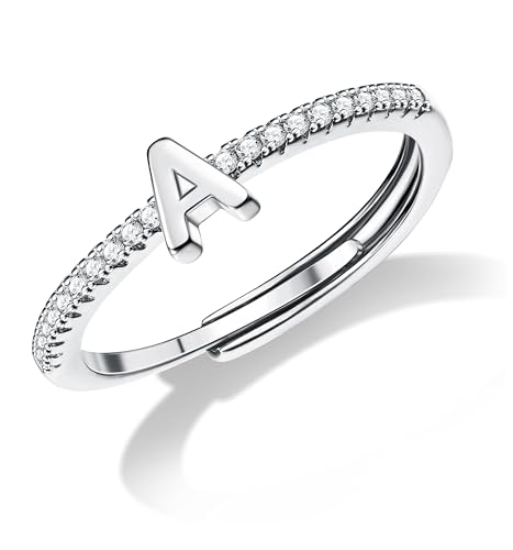 Diamday S925 Sterling Silber Anfängliche Ringe für Mädchen Einstellbar Silber Verstellbarer Buchstabe Stapelbar Ringe für Damen Mädchen Brief Initial CZ Ringe Alphabet A-Z von Diamday