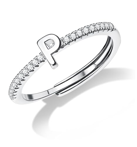 Diamday S925 Sterling Silber Anfängliche Ringe für Mädchen Einstellbar Silber Verstellbarer Buchstabe Stapelbar Ringe für Damen Mädchen Brief Initial CZ Ringe Alphabet A-Z von Diamday