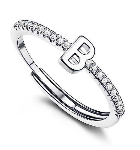 Diamday S925 Sterling Silber Anfängliche Ringe für Mädchen Einstellbar Silber Verstellbarer Buchstabe Stapelbar Ringe für Damen Mädchen Brief Initial CZ Ringe Alphabet A-Z von Diamday