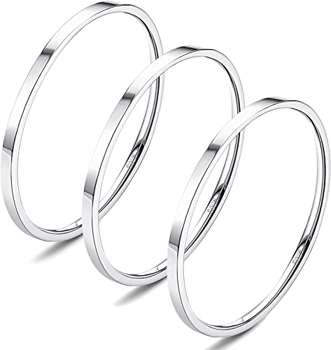 Diamday S925 Sterling Silber Bandring für Damen Herren Filled Daumenring Statement Dünne Verlobungsring Ewigkeit Hochzeit Band Ringe Hoch Polierte Minimalist Trauring Stapelbarer Ringe 3PCS 52 von Diamday