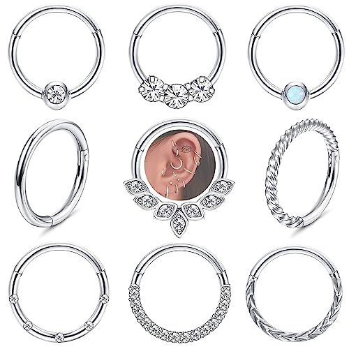 Diamday Scharnier Nasenringe Hoop für Frauen Chirurgenstahl 16G 18G Septum Ringe CZ Opal Clicker Knorpel Ohrringe Lippen Helix Reifen Tragus Muschel Nasenpiercing Schmuck von Diamday