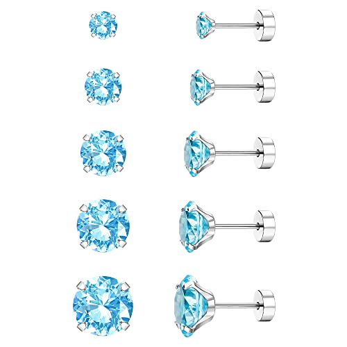 Diamday Schraubverschluss Ohrstecker Set 20G G23 Titan Chirurgenstahl Cubic Zirkonia Knorpel Piercing Schmuck für Frauen Herren empfindliche Ohren CZ Tragus Helix Flache Rückseite Ohrringe Ohrstecker von Diamday