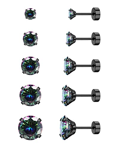 Dimaday 5 Paare 20G Medizinische Ohrstecker Edelstahl für Damen Herren CZ Flachem Rücken Cubic Zirkonia Knorpel Ohrringe Helix Piercing Tragus Flat Back Piercing Ohrringe Set ohrstecker von Diamday