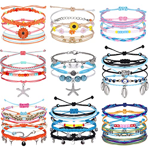 Diamday String Knöchel Armbänder, Verstellbare wasserdichte Sufer Geflochtene Seil Freundschaft Armbänder Sommer Sonnenblume String Ocean Beach Boho Armbänder Fußkettchen für Frauen Mädchen von Diamday