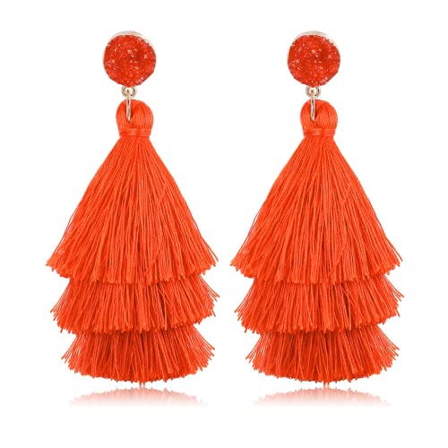 Diamday Tassel Anweisung Ohrringe für Damen Clip on Drop Ohrringe Bunte Böhmische Tiered Tassel Druzy Dangle Drop Ohrringe Nicht Piercing Schmuck Geburtstag Weihnachten von Diamday