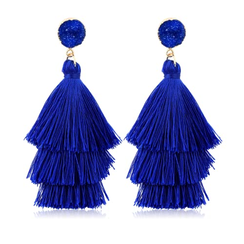 Diamday Tassel Anweisung Ohrringe für Damen Clip on Drop Ohrringe Bunte Böhmische Tiered Tassel Druzy Dangle Drop Ohrringe Nicht Piercing Schmuck Geburtstag Weihnachten von Diamday