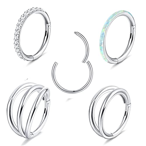 Dimaday 16G/18G Nasenpiercing Ring für Damen Herren 316L Chirurgenstahl CZ Opal Scharnier Lippen Nasenringe Conch Piercing Ring Knorpel Hoop Ohrringe Clicker Septum Piercing Schmuck 8mm 10mmlau von Diamday