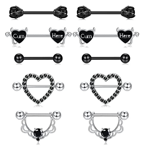 Dimaday 5 Paar Nippelpiercing Edelstahl Brustwarzenpiercing Zungenpiercing Schmuck Nippel Piercing Schmetterling Herz Nippelring CZ Langhantel 14G Nippel für Frauen Piercing von Diamday