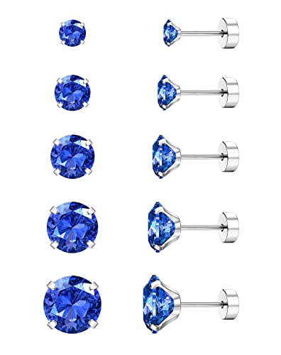 Dimaday 5 Paare 20G Medizinische Ohrstecker Edelstahl für Damen Herren CZ Flachem Rücken Cubic Zirkonia Knorpel Ohrringe Helix Piercing Tragus Flat Back Piercing Ohrringe Set ohrstecker von Diamday