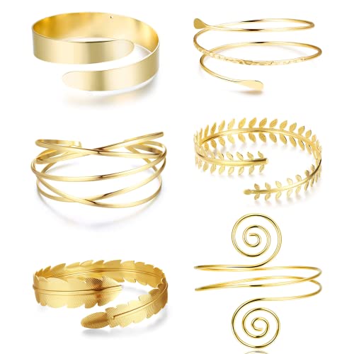 Dimaday 6 Stücke Oberarm Manschette Armreif für Frauen, Silber, Gold, Verstellbares Armreif Oberarm, Minimalistisch, Einfache Griechische Armbinde, Hochzeit, Modeschmuck von Diamday