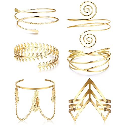 Dimaday 6 Stücke Oberarm Manschette Armreif für Frauen Silber Gold Verstellbares Armreif Oberarm, Minimalistisch, Einfache Griechische Armbinde, Griechisches Kostüm Hochzeit, Modeschmuck von Diamday