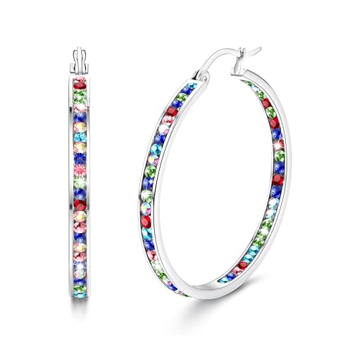Dimaday Große Creolen in Edelstahl für Frauen - Multicolor Strass Creolen Nette Huggie Ohrringe Schmuck-Set 35MM/40MM/50MM von Diamday