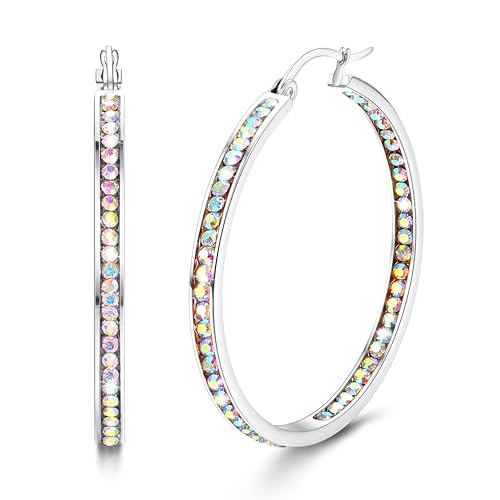 Dimaday Große Creolen in Edelstahl - Multicolor Strass Creolen Nette Huggie Ohrringe Schmuck-Set 35MM/40MM/50MM von Diamday