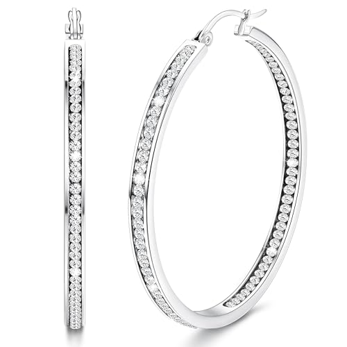 Dimaday Große Creolen Edelstahl Creolen für Frauen Multicolor Strass Creolen Nette Huggie Ohrringe Schmuck-Set 35MM/40MM/50MM von Diamday