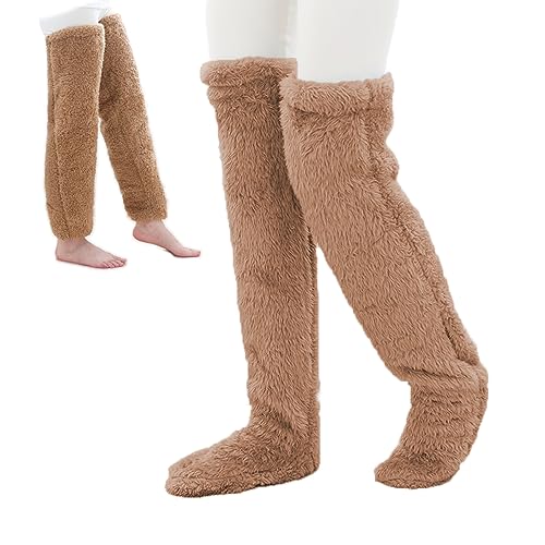 Diameleo Over Knee High Fuzzy Socks - Teddy Legs Socks - Plush Slipper Stockings - Furry Long Leg Warmers Winter Home Sleeping Socks (brown) von Diameleo