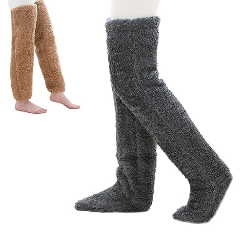 Diameleo Over Knee High Fuzzy Socks - Teddy Legs Socks - Plush Slipper Stockings - Furry Long Leg Warmers Winter Home Sleeping Socks (dark gray) von Diameleo